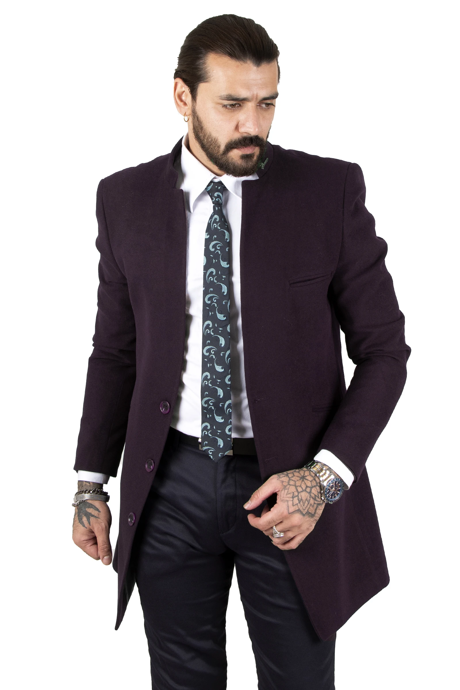 DeepSEA Three Pockets Crew Neck Sheer Collar Italian Cut Male Stamp Coat 2302189