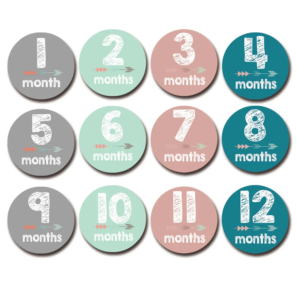 12 Pieces/set of Baby Stickers Newborn Growth Photos Photography Props Memory Records Milestone Stickers Circular Month Stickers