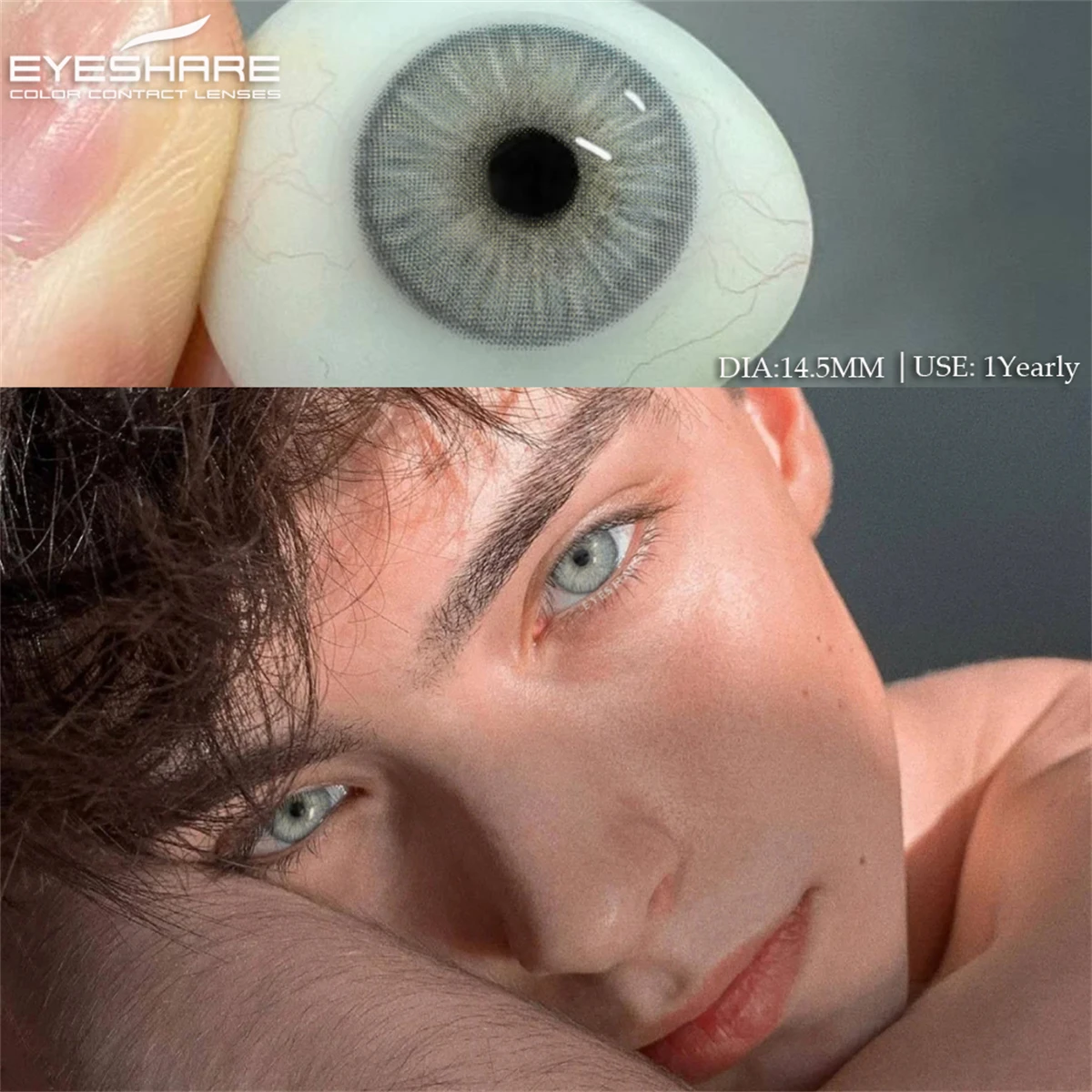 EYESHARE Natürliche farbige Kontaktlinsen, modische graue Augenlinsen, bunte kontaktgraue Augen, Make-up-Farblinse, jährlich, 2 Stück/Paar – Detail 3