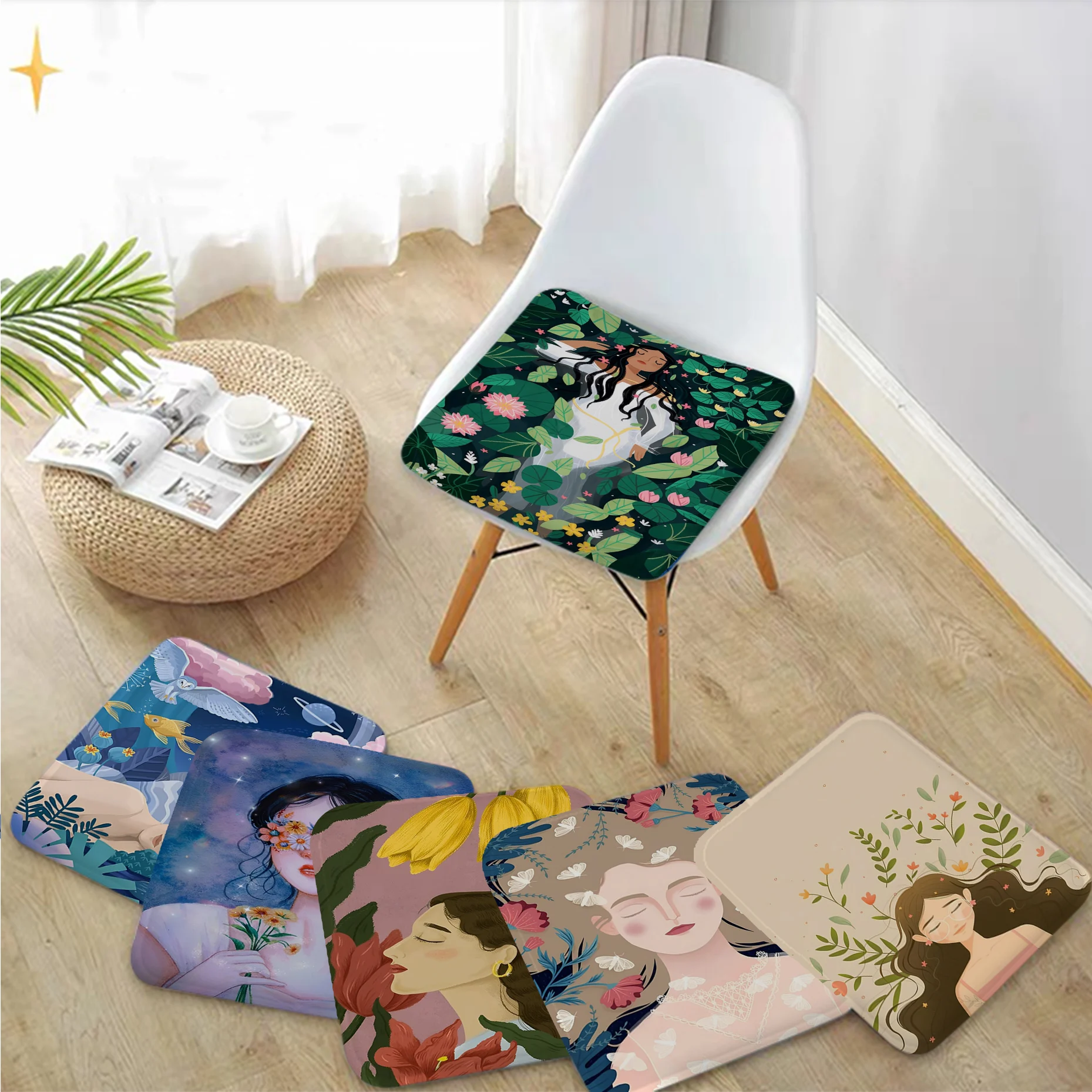 

Plant And The Girl Creative Chair Mat Soft Pad Seat Cushion For Dining Patio Home Office Indoor Outdoor Garden Chair Cushions