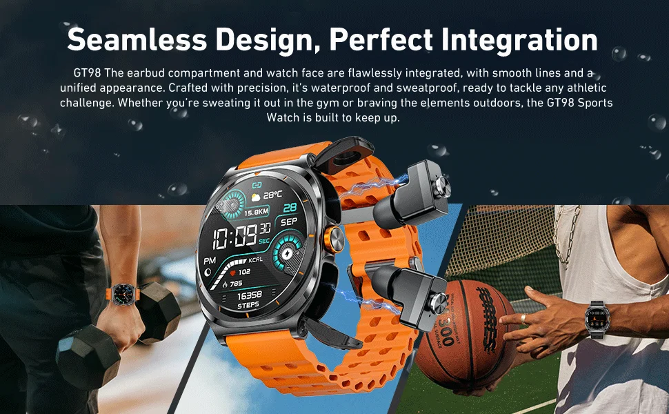 HAMTOD GT98 Headphones Smart Watch,1.53 inch, Support Bluetooth Call / NFC / Heart Rate