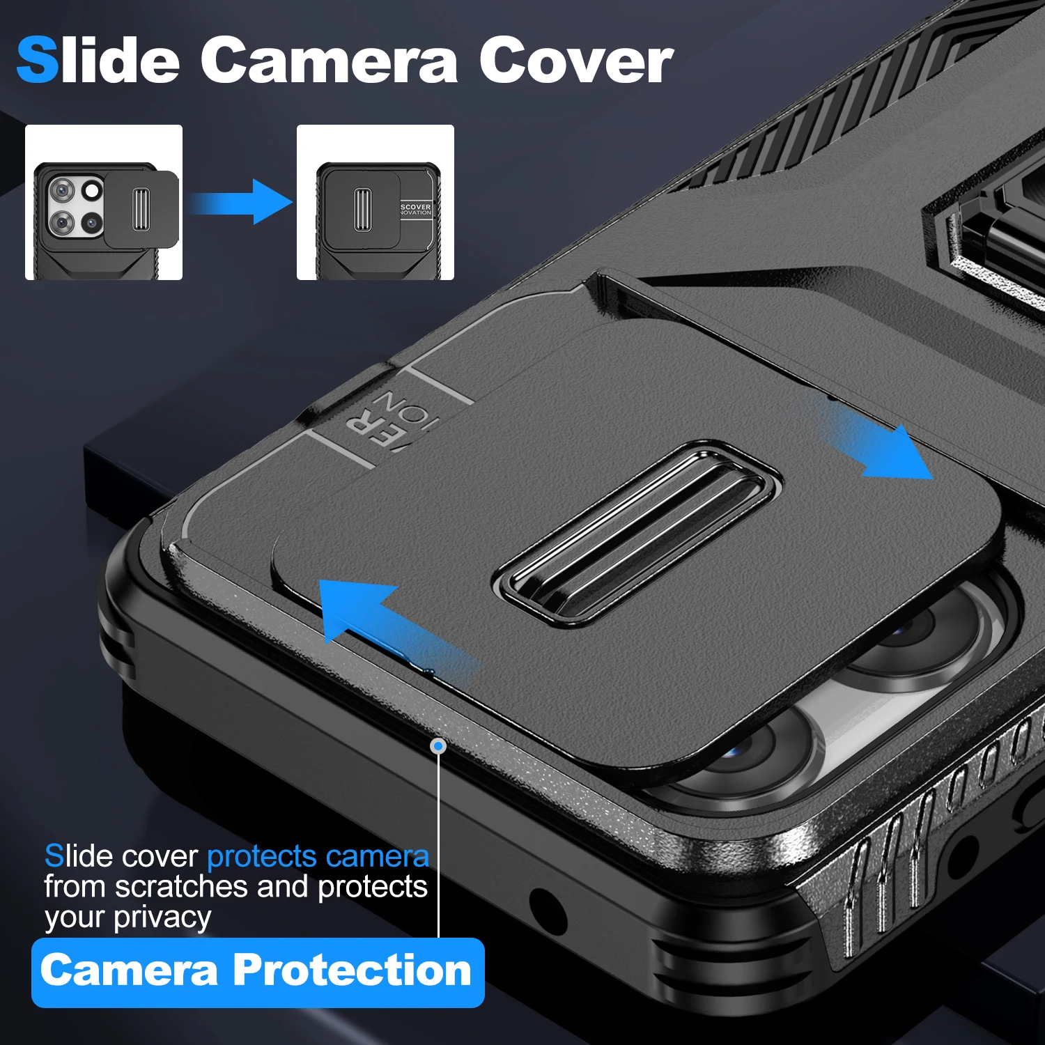 Hybrid Armor Case with Slide Window & Metal Ring Holder Cover - Fudnas
