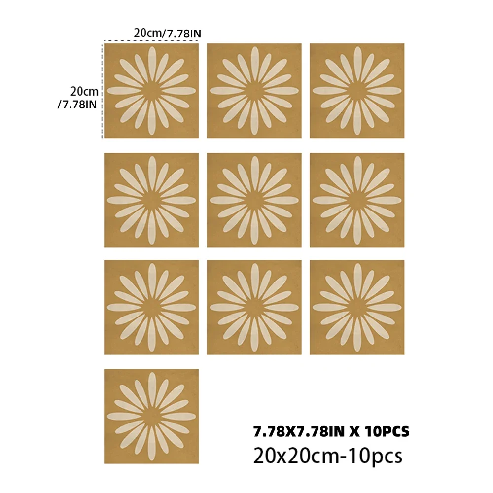 10pcs Hard Tiles Yellow Sunflower Wall Stickers Flat Printed for Kitchen Bathroom Decor Peel & Stick PVC Art Mural