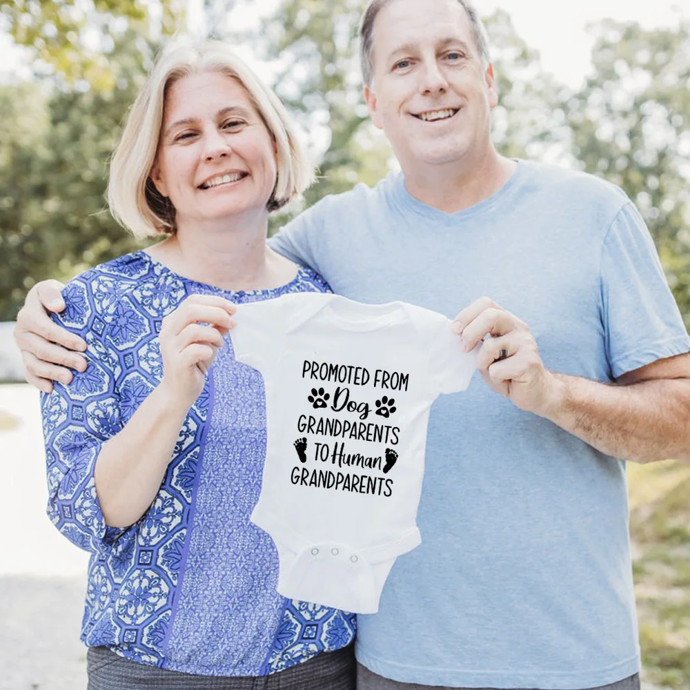 

Baby Girl Boy Clothes Promoted From Dog Grandparents To Human Grandparents Bodysuit First Grand Baby Jumpsuit New Baby