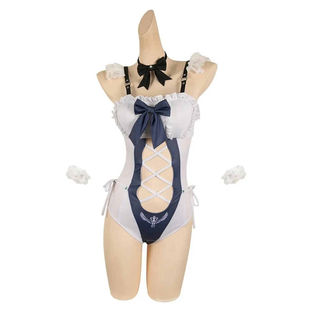 White Maid-Themed Bikini Swimsuit Costume for Women