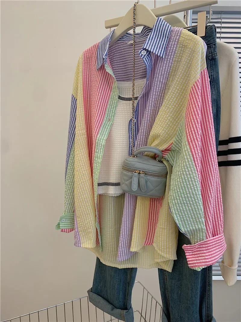 Ladies Fashion Casual Stripe Shirts Blouse Women Tops Woman