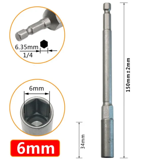 Socket 150mm Hexagon Nut Driver Drill Bit Adapter 5.5-19mm For Electric Wrench Extension Sleeve Repair Manual Tools 6