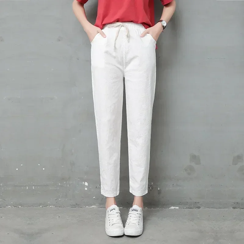 

Cotton and hemp nine-point trousers spring thin style loose casual trousers women wash pants Harlan small feet trousers gray22