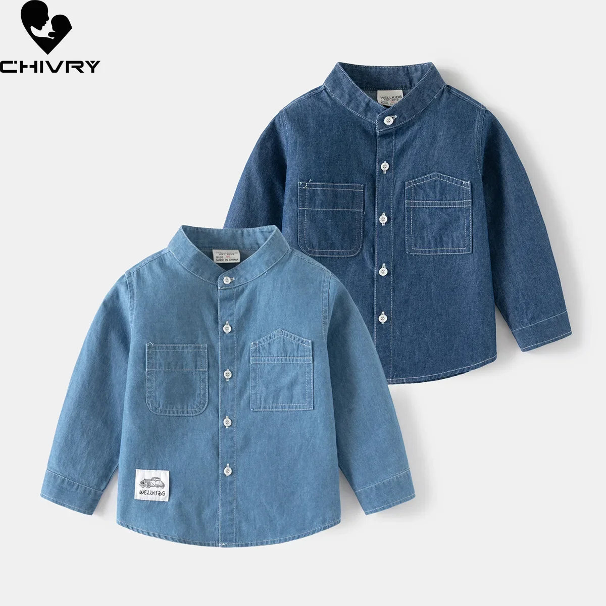 

Boys Classic Denim Shirts Jackets New 2024 Spring Autumn Long Sleeve Stand Collar Solid Soft Denim Shirt Kids Casual Clothing