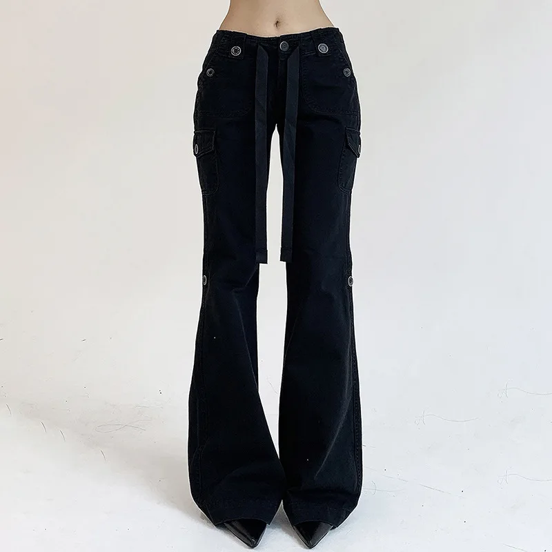 

Casual Basics Flare Jeans Brown Black All-match Street Style Boot Cut Denim Pants High Waist Vintage Trousers Women Y2K Pants