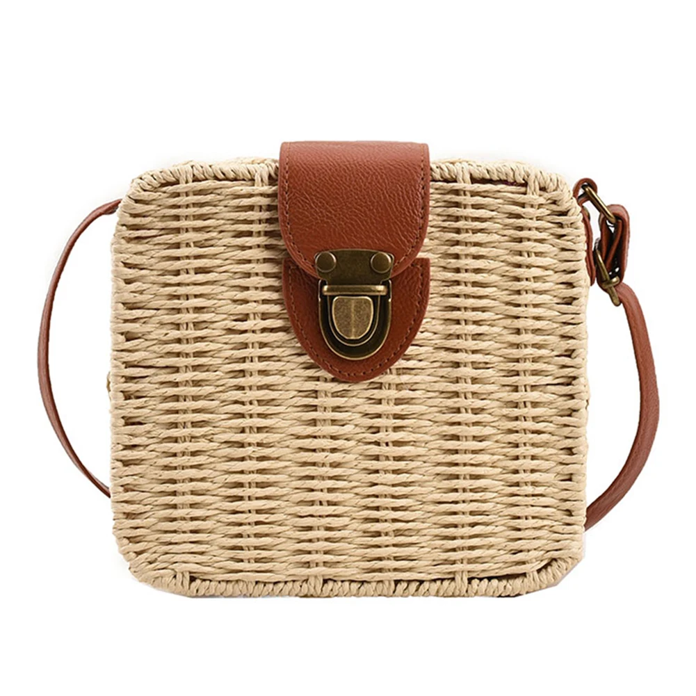 Women Crossbody Bags Fashion Woven Ladies Handbags Casual Holiday Simple Handmade Adjustable Straps Rattan Beach Bag