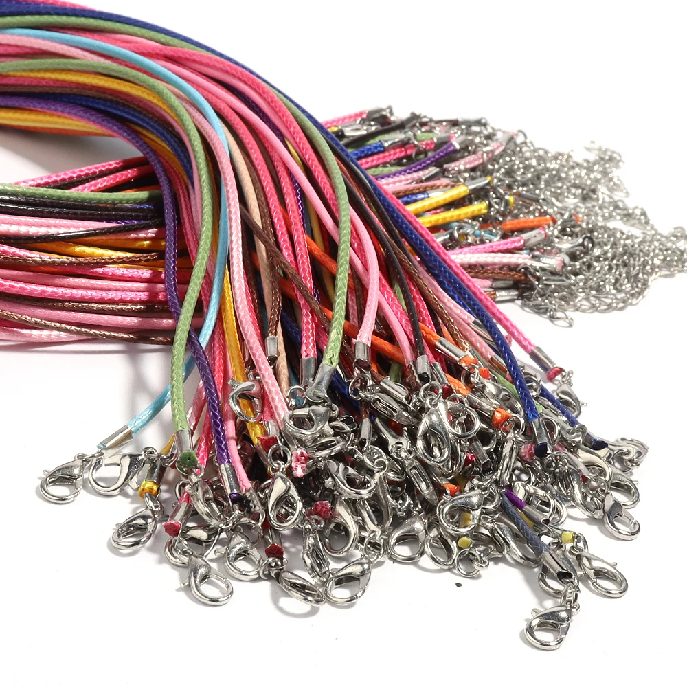10Pcs/Lot 1.5mm 2mm Faux Leather Cords Adjustable Braided Rope With Lobster Clasp For Ornament Making DIY Crafts Charm Accesso