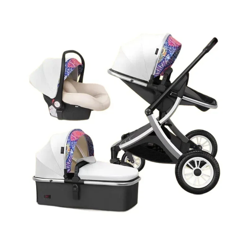 3 in 1 Lightweight Stroller with Car Seat Two-way Foldable Children's Stroller High View Four Wheel Baby Baby Carriage