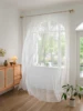 1pc Luxury Tulle For Living Room Embroidery Floral Pattern Faux Pearl Decor Single Panel Sheer Curtain 2