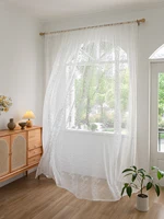 1pc Luxury Tulle For Living Room Embroidery Floral Pattern Faux Pearl Decor Single Panel Sheer Curtain 2