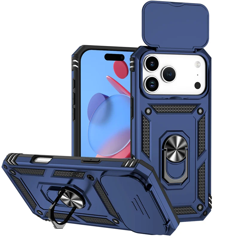 Premium Armor Case with Slide Camera Lens Protector and Magnetic Ring Stand