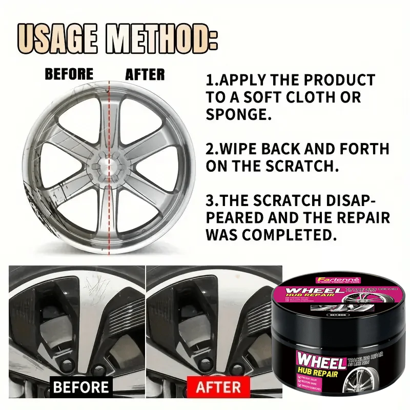 Tire Polishing Paste Wheel Rim Repair Paste Wheel hub Scratch Repair wax-Automobile tire detail repair and deep conditioning no residue Shallow Scratches on The Rims