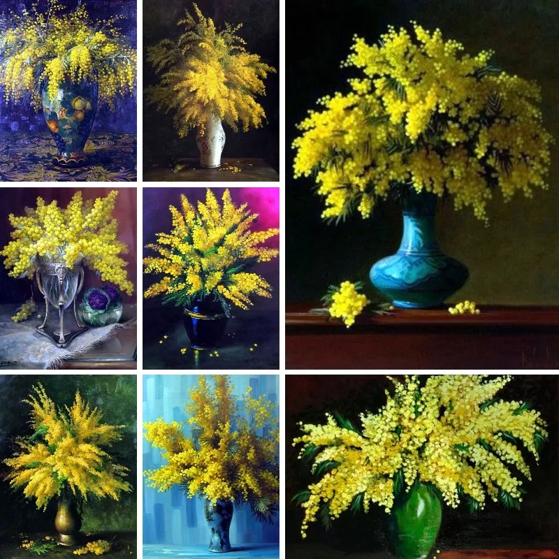 

Алмазная живопись, мозаика, вышивка, букет Mimosa, желтые цветы, рисунок искусством бриллиантов, идеально подходит для релаксации, декора