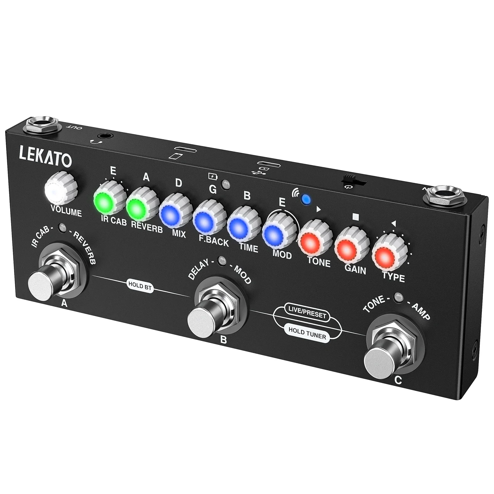Lekato Cube 베이비 기타 멀티 이펙트 - 8개의 캐비닛 심 + 코러스 트레몰로 딜레이 페이저, 올인원 컴팩트 페달보드 솔루션