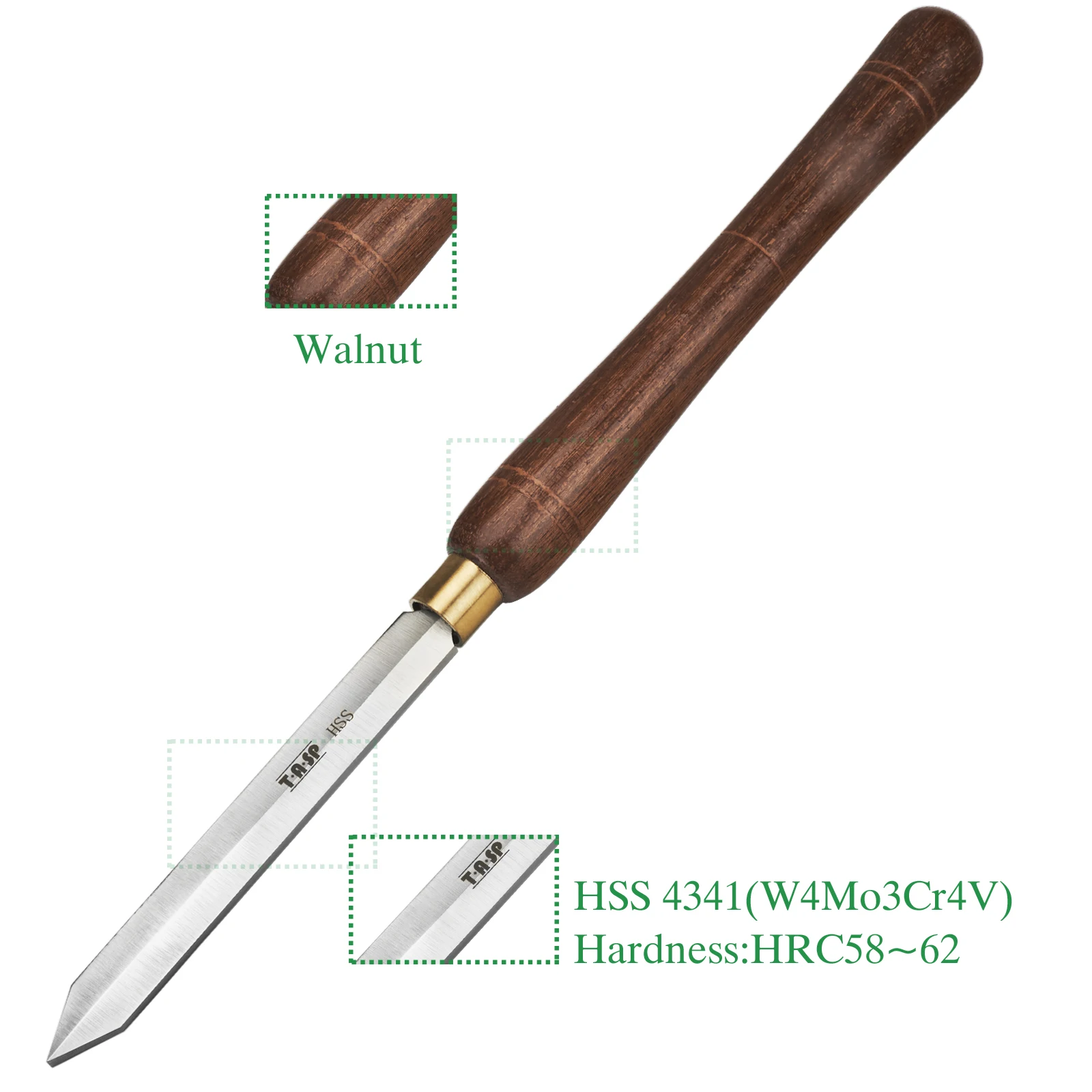 TASP HSS Wood Lathe Parting Tool Wood Turning Chisels Woodturning Tools with Walnut Handle, Standard & Diamond Blade Shape