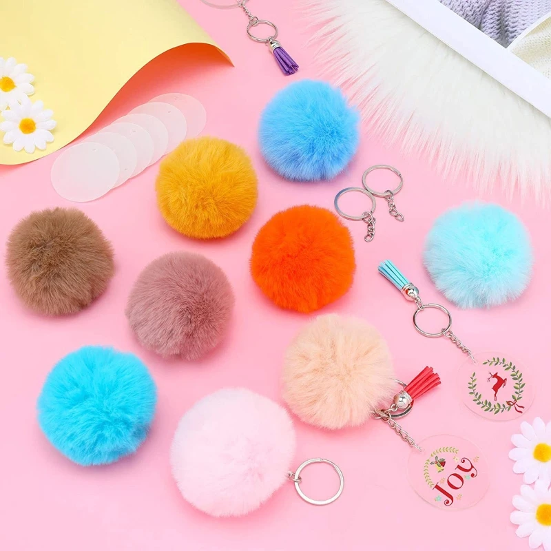 

50Pcs Rabbit Plush Ball Keychain Fashion Women Girl Pendant Keyring for Key Chain Bag Handbag Purse Drop Shipping