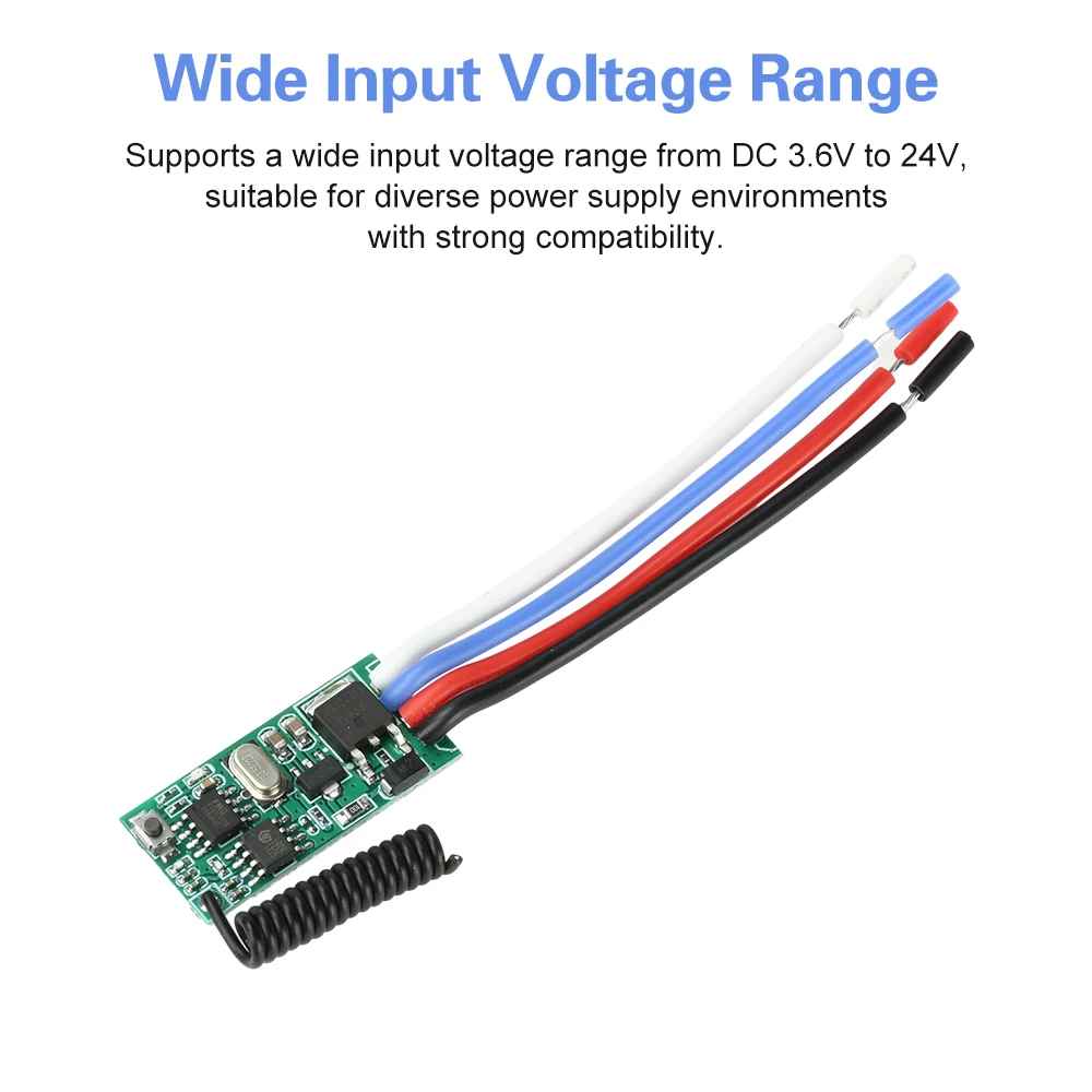 Modulo Interruttore Telecomandato RF 433MHz DC 3.6~24V, Ricevitore di Segnale a 1 Canale con Funzioni Istantanea/Attivazione e Mantenimento/Interblocco con Ritardo - immagine 3