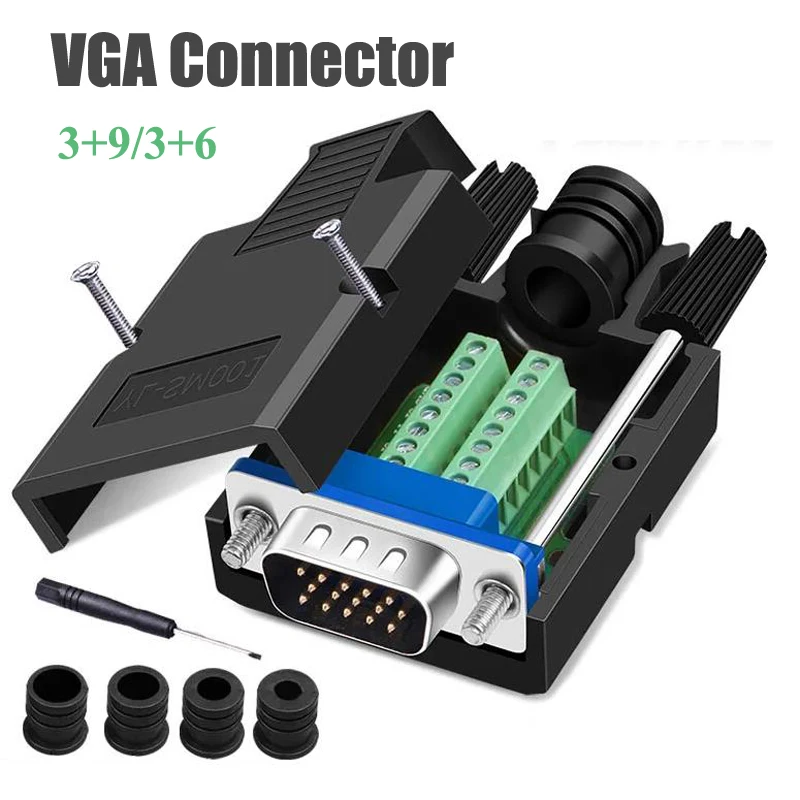 Фото 3 + 9 разъем VGA без пайки DB15 3 + 6 блокировочный Тип 3 ряда 15-контактный штекер «папа» «мама» компьютерный монитор проектор терминал для выключения №1