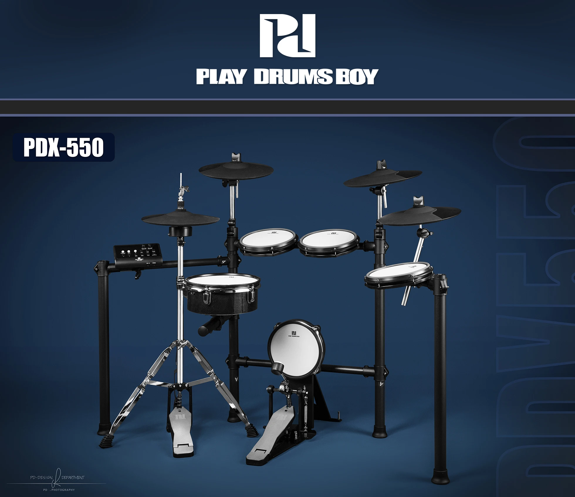 PDX550 Electric 5-Pad Drum Set Home Studio Practice Kit Mesh Head Sound Module Rack System Silicone-for Musical Function