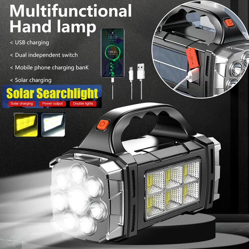 

Solar LED Powerful Flashlight With COB Work Lights USB Rechargeable Solar Powered Lanterns Waterproof Hand Lamp Outdoor Lighting