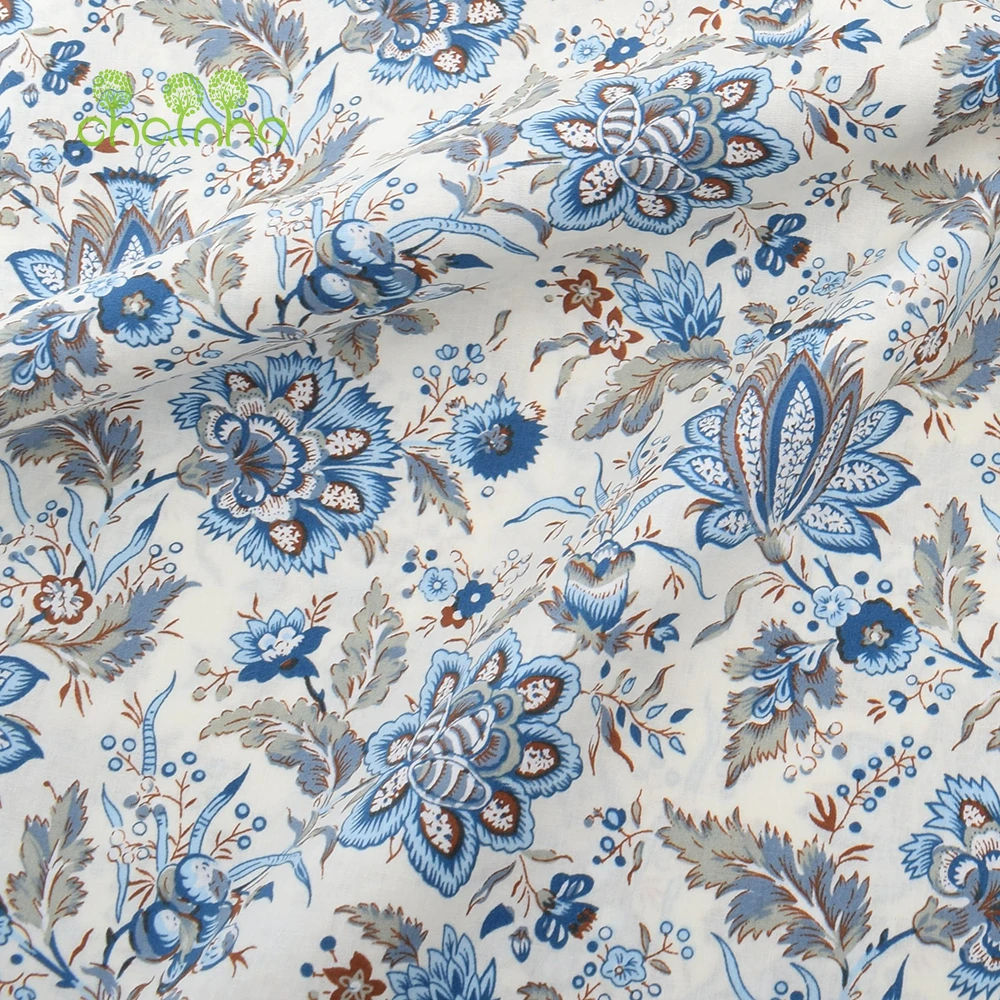 Chainho,Printed Plain Weave Poplin Cotton Fabric,DIY Sewing Quilting Material,Patchwork Cloth,Flower Series,3 Sizes,15PC145