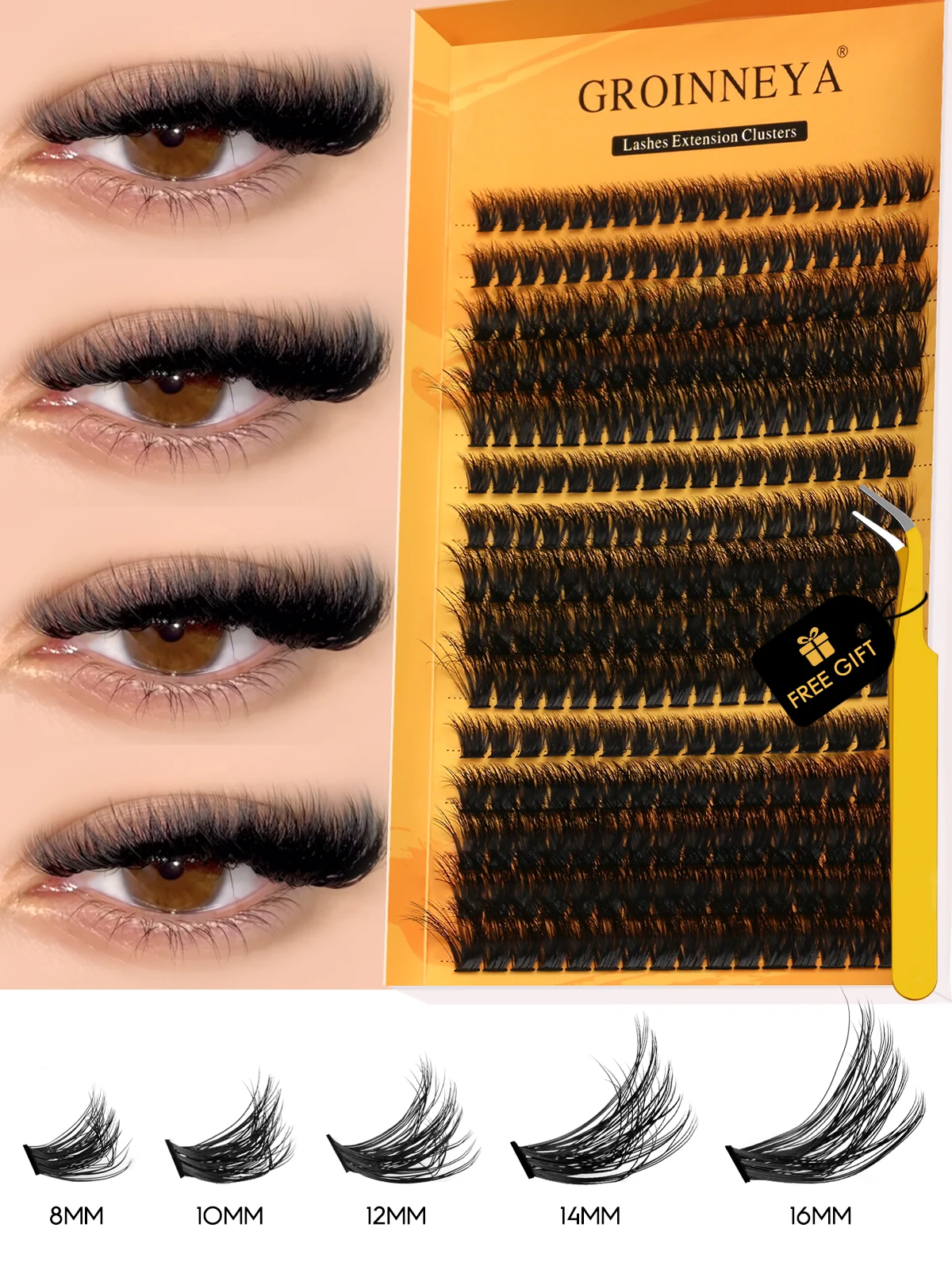 GROINNEYA Fluffy Lash Clusters Kit Thick 60-100D Volume Eyelash Clusters Wispy Individual Lashes Cluster Eyelash Extensions DIY