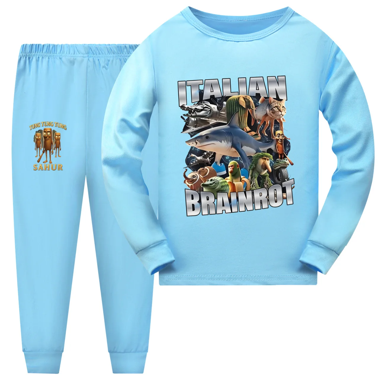 الإيطالية Brainrot ميمي ملابس الاطفال الكرتون تونغ صحور بيجامة مجموعات الفتيان طويلة الأكمام بلايز يغطي الرجل 2 قطعة مجموعة الفتيات ملابس خاصة غير رسمية