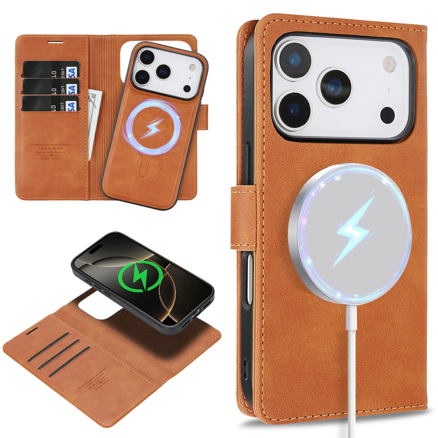 Luxurious 2-in-1 Detachable Wallet Case with Wireless Charging Compatibility - Premium Faux Leather Flip Design
