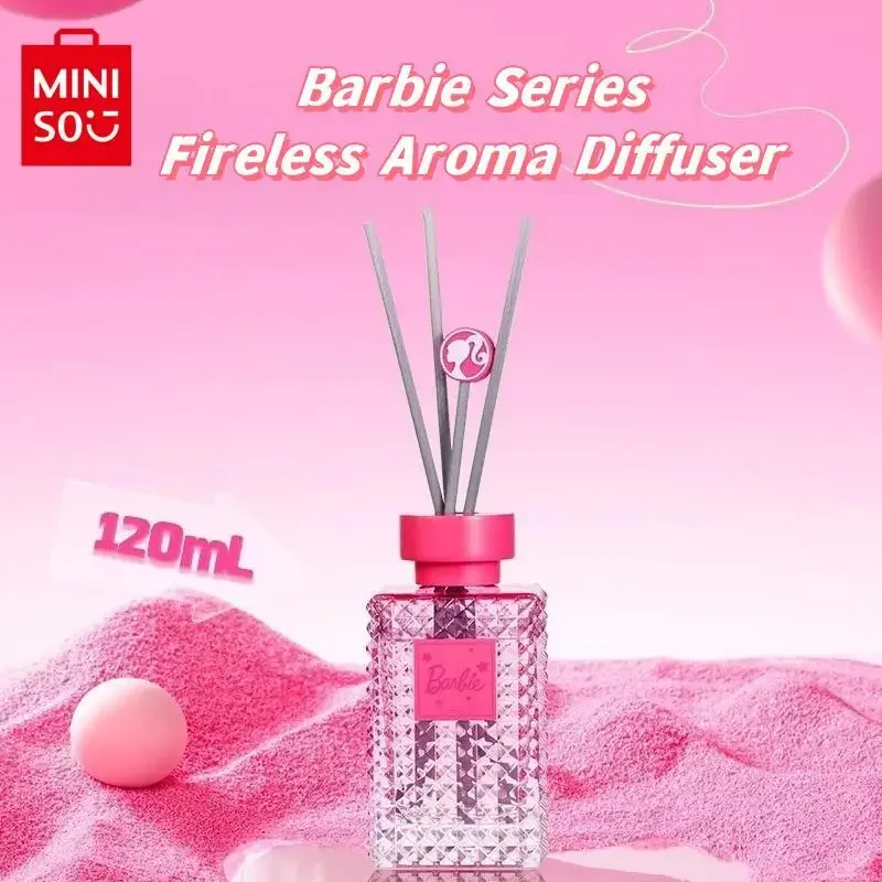 Genuine MINISO Barbie Series Pink Holiday Fire-free Rattan Essential Oil Aromatherapy 120ml Home Bedroom Bathroom Fresh Air