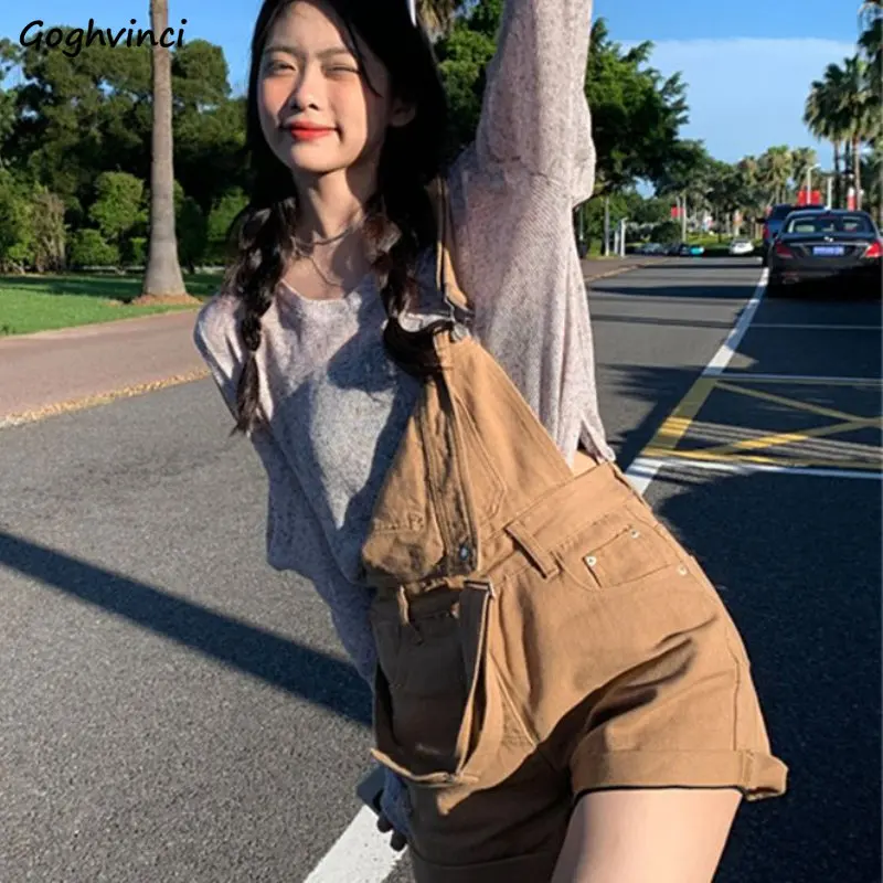 

Женские джинсовые комбинезоны-карго, летние свободные винтажные милые школьницы, простые повседневные бойфренды с высокой талией в стиле ольччан, новинка