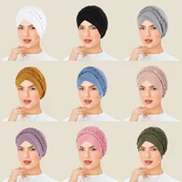 Forehead Cross Turban Women Muslim Hijab Braids Bonnet Beanies Hair Loss Headscarf Cancer Chemo Cap Headwear Turbante Mujer