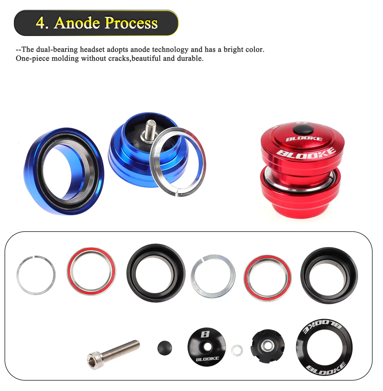 Description Picture 5 of itemBlooke Bicycle Headset 34MM Integrated 1 1/8 Mtb Bike Steering Cups For Mountain Cycling Fork Bearing Box Column Press Vtt
