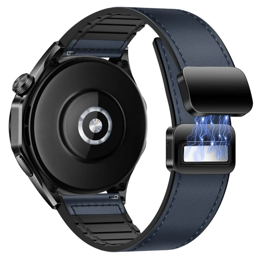 Dual-Tone Silicone and Leather Magnetic Band Strap, 20mm/22mm