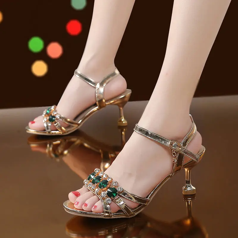 RhinestonesElegantMediumHeelWomensShoes2022SexyFemaleDress