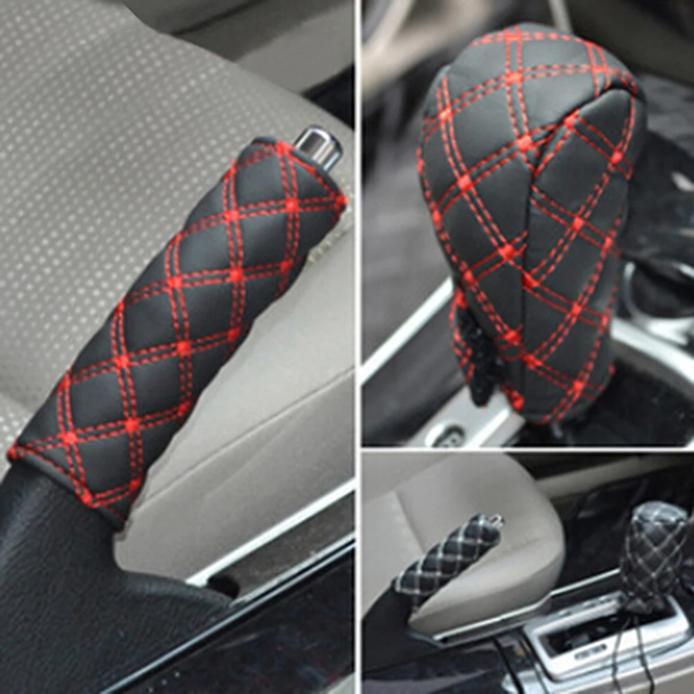 2Pcs Car Gear Shift Knob Cover Antiskid Sweat Absorption Hand Brake Gear Head Cover