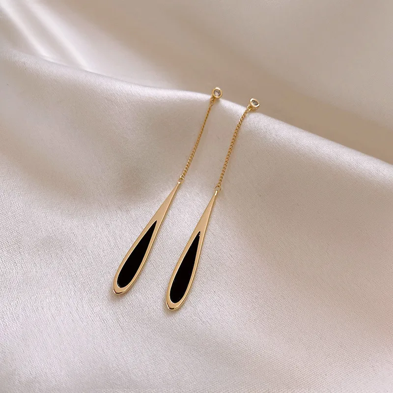 S04b1a72685044caabb7b070defbc545en Exquisite Enamel Black Drop Tassel Long Earrings New Fashion Party Luxury Accessories For Women‘s Temperament Jewelry Mallzona