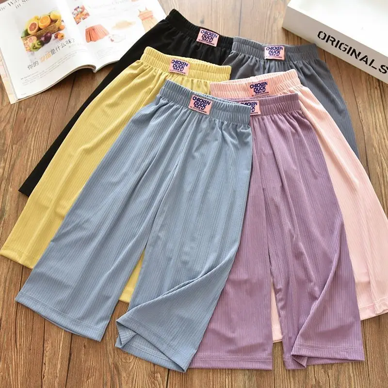 

2022 Children's Ice Silk Wide-Leg Pants Spring and Summer Girls and Boys Draw-Out Breathable Drape Loose Casual Trousers
