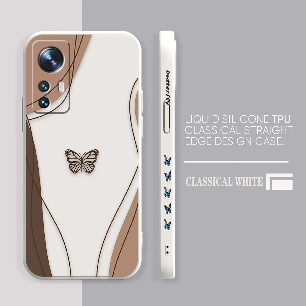 Case For Xiaomi 13 12 12S 11 11T 10 10S 9 9SE 8 8SE Pro Ultra Lite Colour Simple Liquid Silicone Case Beautiful Butterfly