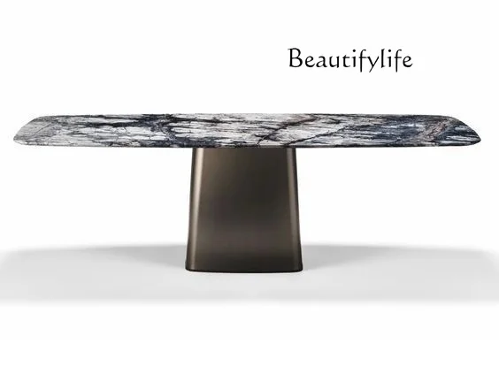 

Italian Simple Modern Stainless Steel Table Marble Dining-Table Designer Dining Table Furniture