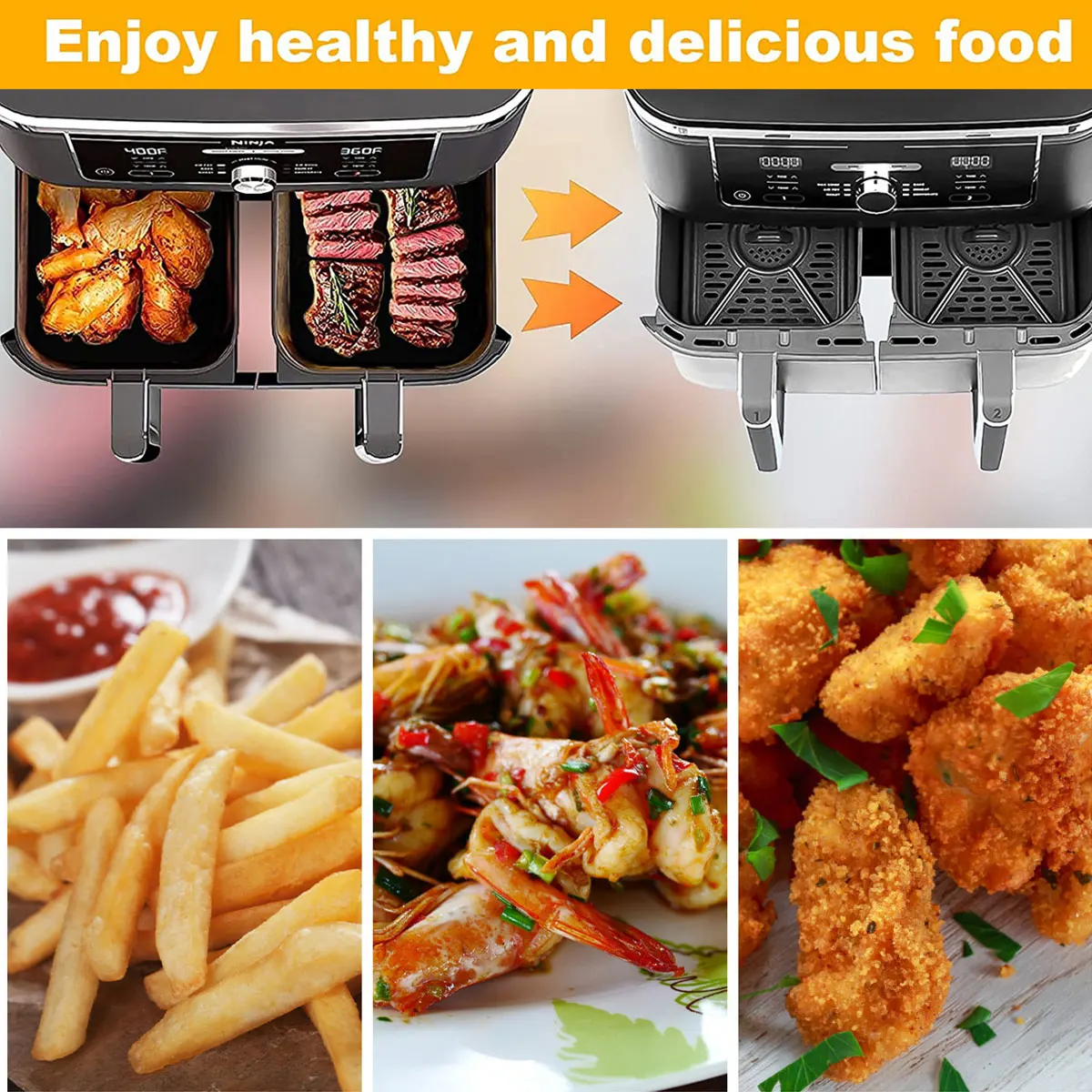 Description Picture 5 of itemAir Fryer Silicone Tray Rectangle Oven Baking Tray Basket Reusable Liner Insert Dish For Ninja Foodi fryer Pan Accessories