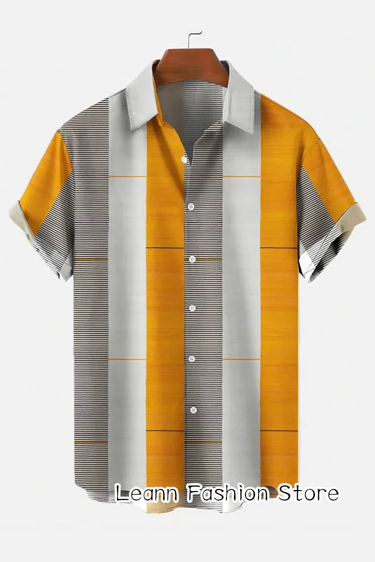 Men Summer Gentleman Shirt Vintage Printing Hawaiian Vacation Shirt Male Beach Style Shirt Fashion Button Leisure Clothing
