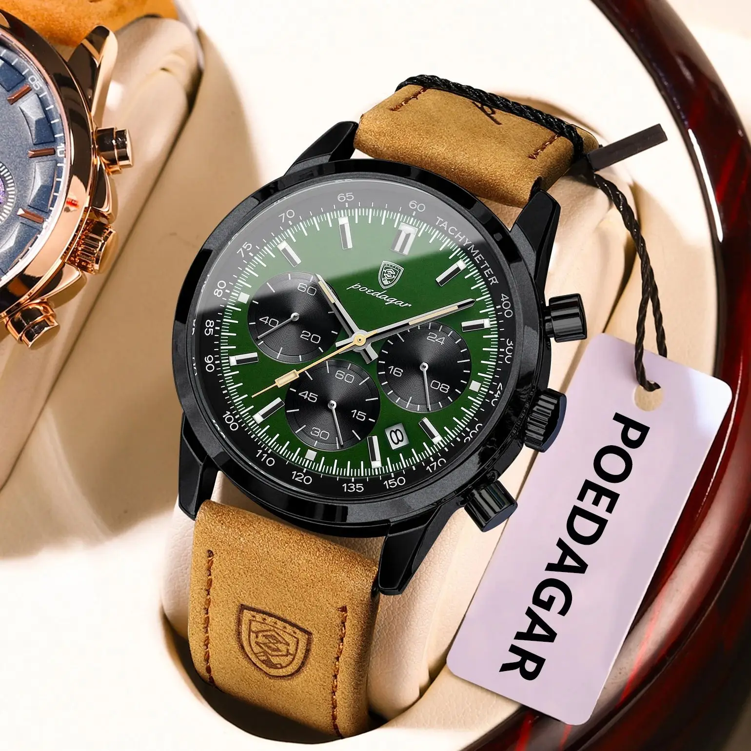 POEDAGAR Fashion Sport Wristwatch For Men Waterproof Luminous Chronograph Military Man Watch Leather Luxury Quartz Men's Watches