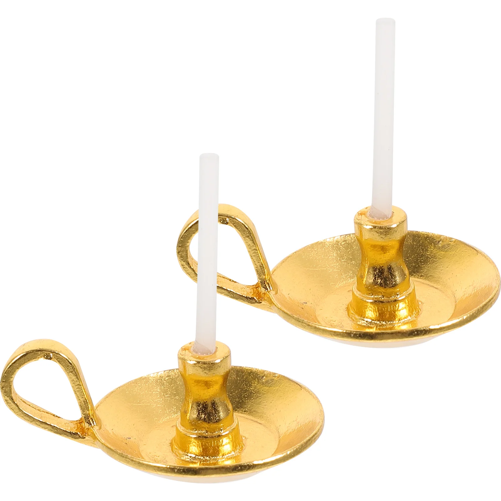 

2 Pcs Tapered Candles Candlestick Mini House Ornaments Holder Decor Props Alloy Home Decorations Miniature Model Decorative
