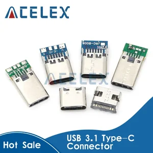 10pcs USB 3.1 Type-C Connector 12 24 Pin Female/Male Socket Receptacle Adapter to Solder Wire &Cable 24Pin Support PCB Board