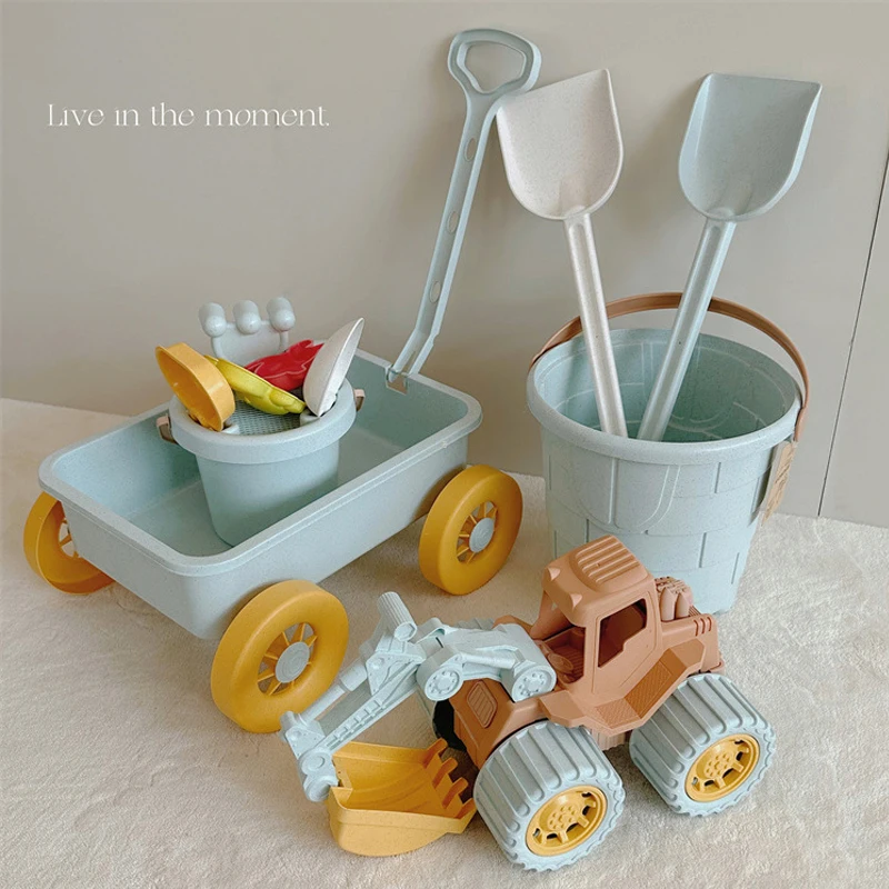 New Beach Set Toys For Kids Trolley Bulldozer Beach Bucket Paglia Di Grano Summer Seaside Play Sand Water Game Sand Toys/Snow Toys